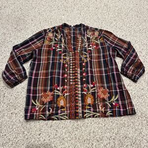 Johnny Was Workshop Rosalva Paris Effortless Blouse Sz L Boho Cotton Plaid